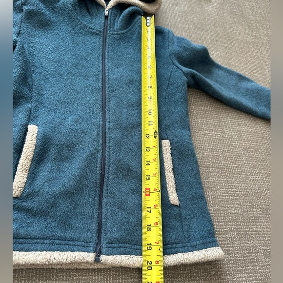 KUHL Youth Hooded Fleece Jacket Teal Sherpa Trim Full Zip Cozy Hoodie Size M 10 - Picture 9 of 11